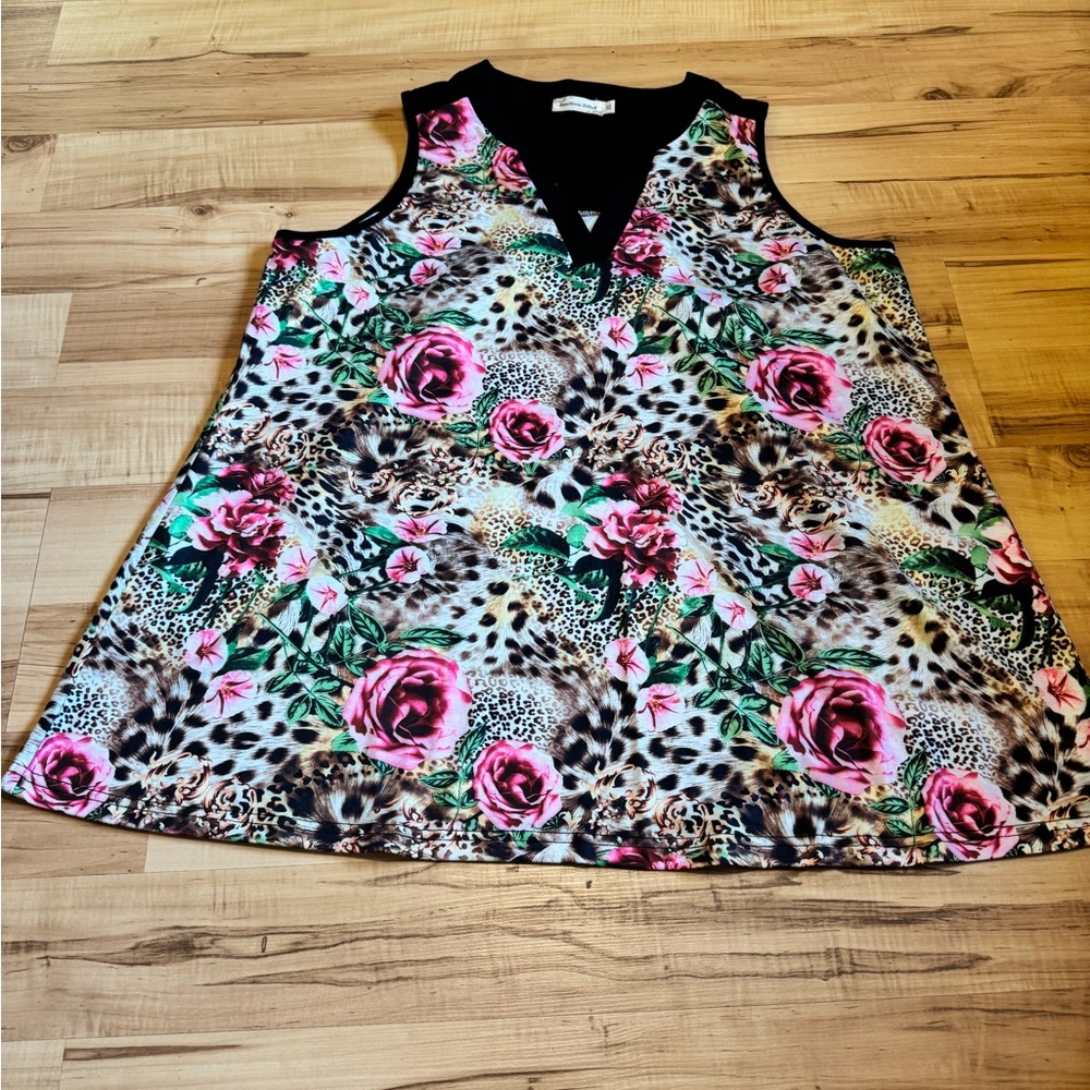 Southern Stitch-Floral and Leopard Print Sleeveless Top